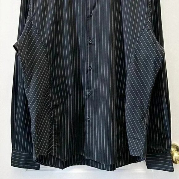 Le Chateau Mens Button Down Dress Shirt Long Sleeves Black White Pinstripes XL - Picture 7 of 14